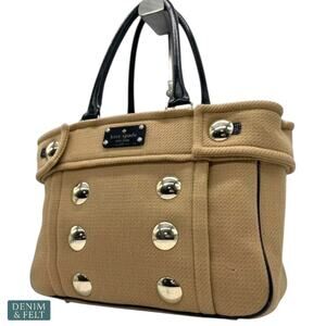 Kate Spade Camel Wool Tote w/ Gold Buttons & Black Leather Handles Handbag